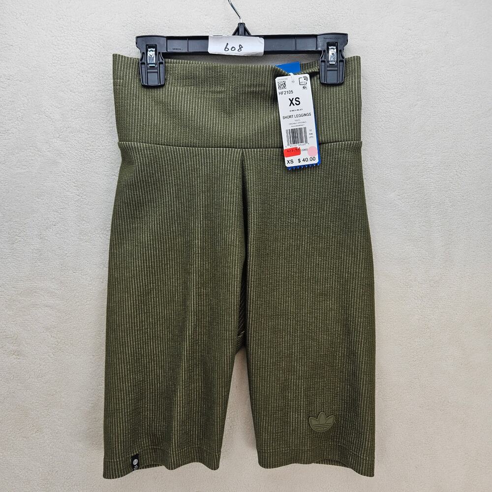 ADIDAS ORIGINAL WOMEN'S XS RIBBED OLIVE GREEN SHORT LEGGING HF2105